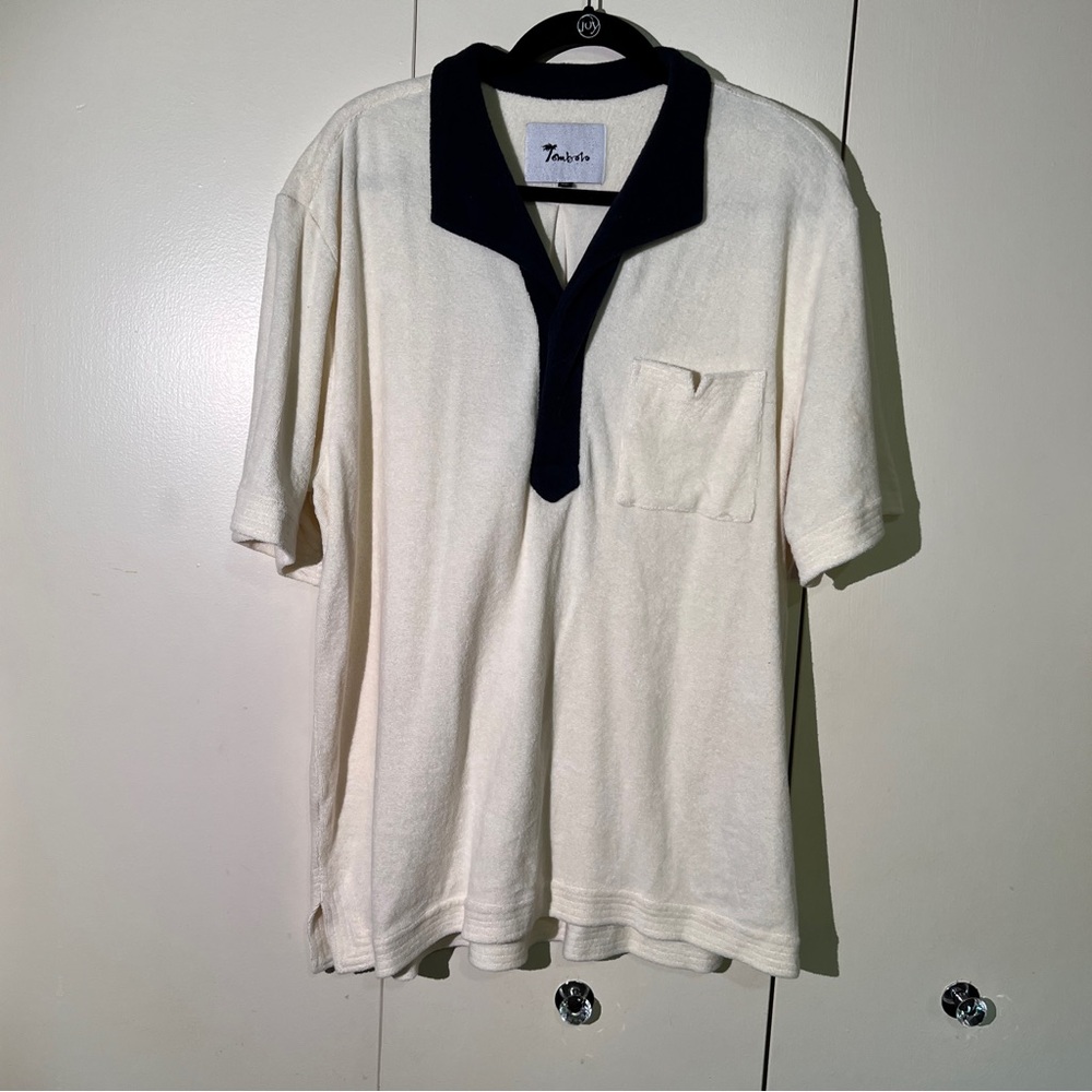 Men's Cream Polo Shirt with Black Collar